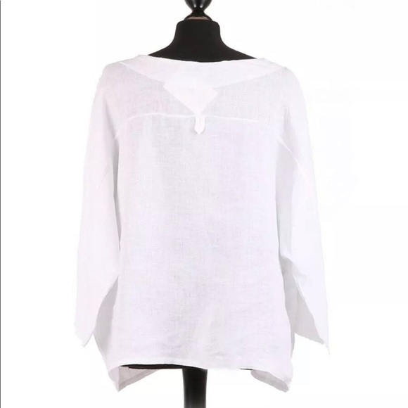 Top Jacket One Size fits 14-18 Front Button Linen White 3/4th Sleeves Pockets - Picture 4 of 4